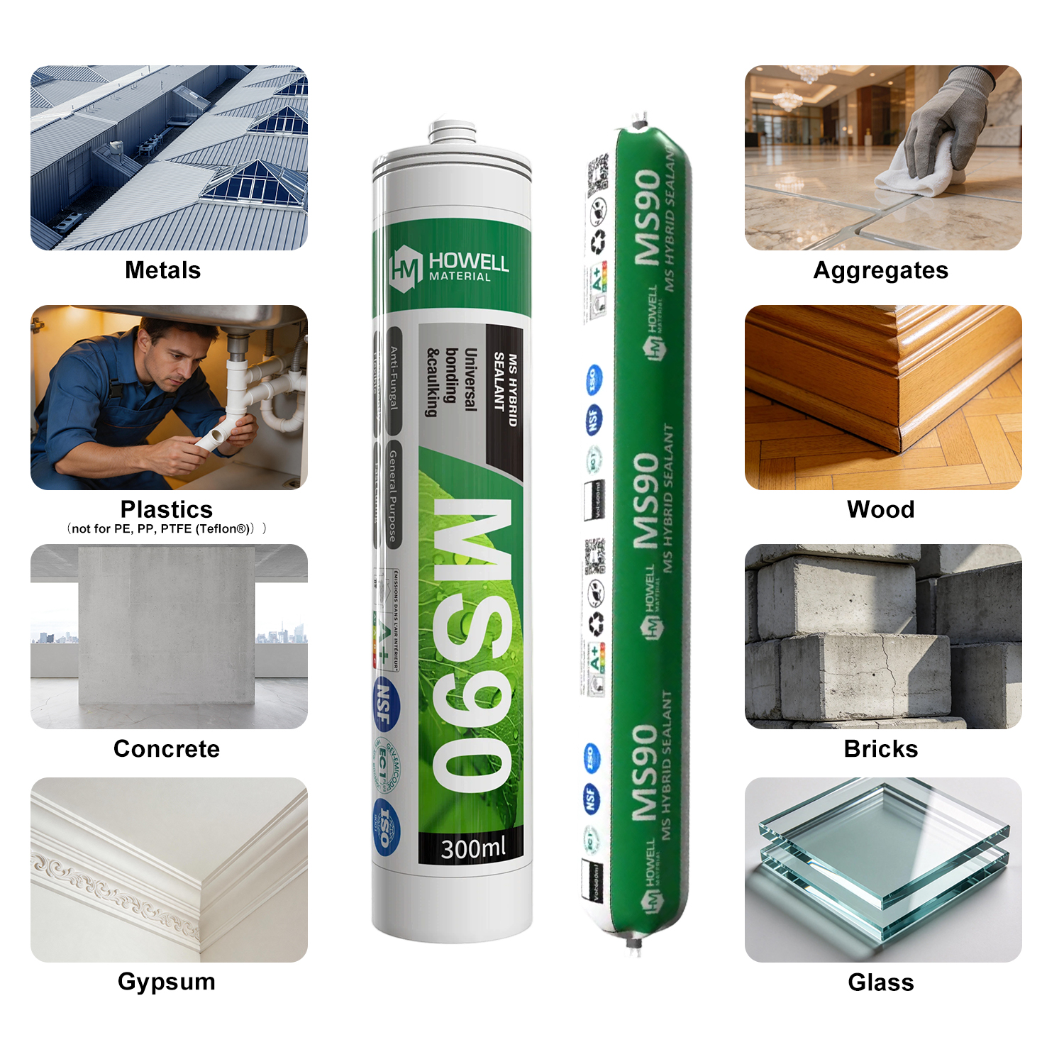 MS90 — Adhesivo sellador híbrido MS premium para decoración estructural